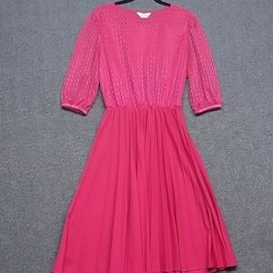 Vintage Studio 36 Fuscia Dress 3/4 Sleeve Pleated Skirt Sz Small See Measurement